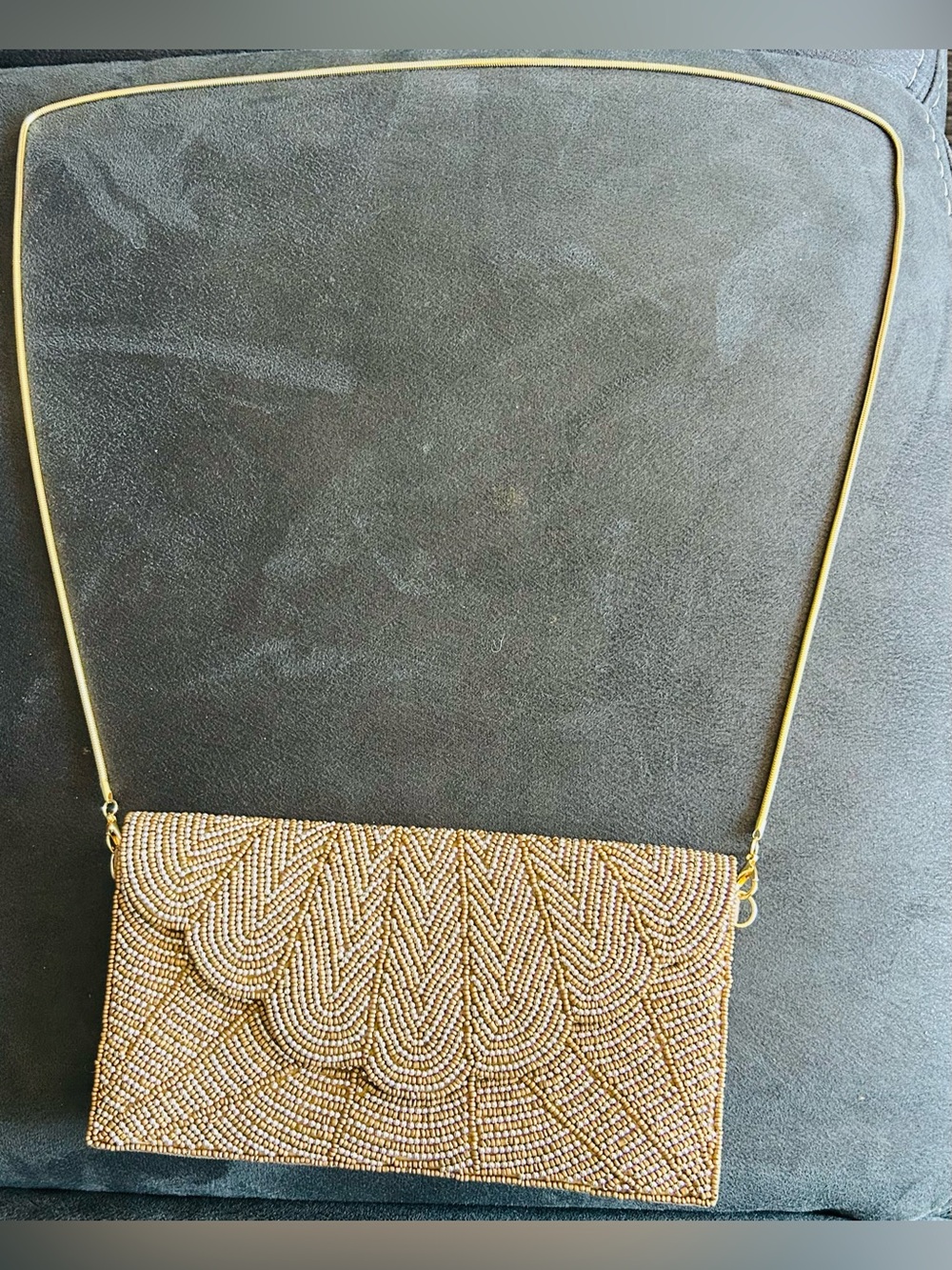 Lulu's Gold Beaded Envelope Clutch with Chain Strap